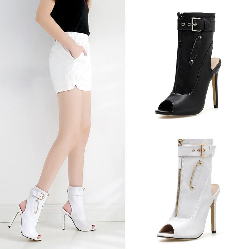 Women's Front Zipper Open Toe High Heel Boots nihaodropshipping