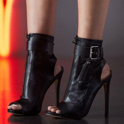 Women's Front Zipper Open Toe High Heel Boots nihaodropshipping