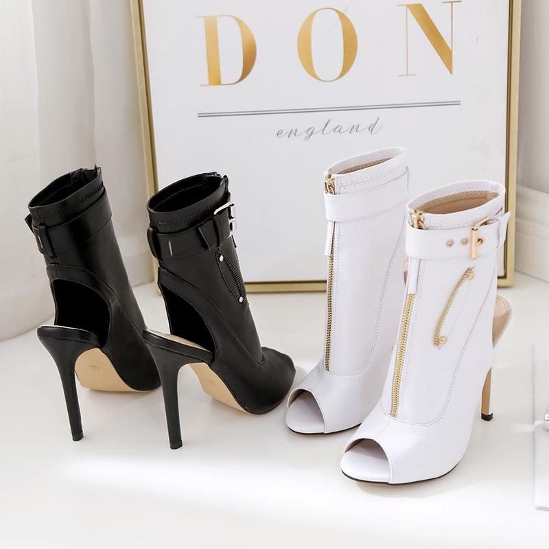 Women's Front Zipper Open Toe High Heel Boots nihaodropshipping