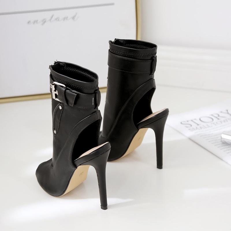 Women's Front Zipper Open Toe High Heel Boots nihaodropshipping