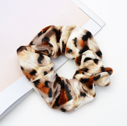 Vintage leopard spotted hair circle fabric hair accessory scrunchie