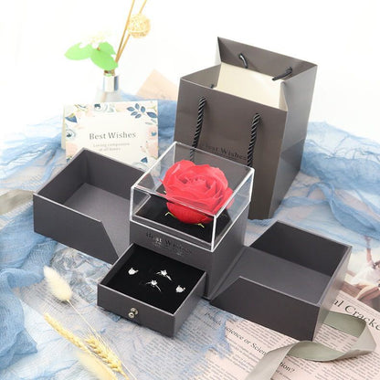 Valentine's Day Gift Flower Soap Rose Jewelry Box Set Girl Women Earrings Necklace Lipstick Makeup Storage