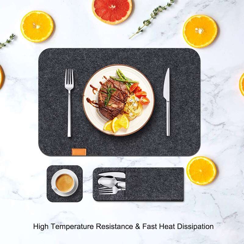 12Pcs/18Pcs Anti-Slip Natural Felt Dining Table Placemats Set Heat Insulated Coasters Kitchen Cutlery Storage Bags - DunbiBeauty, LLC