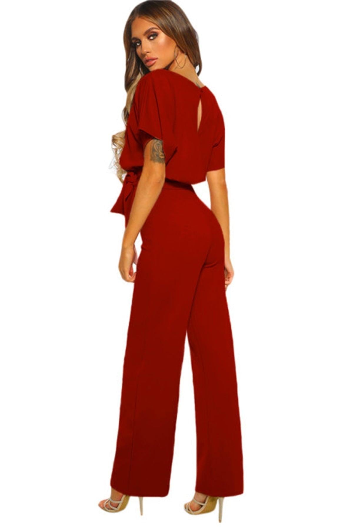 Oh So Glam Belted Wide Leg Jumpsuit Kiwidrop