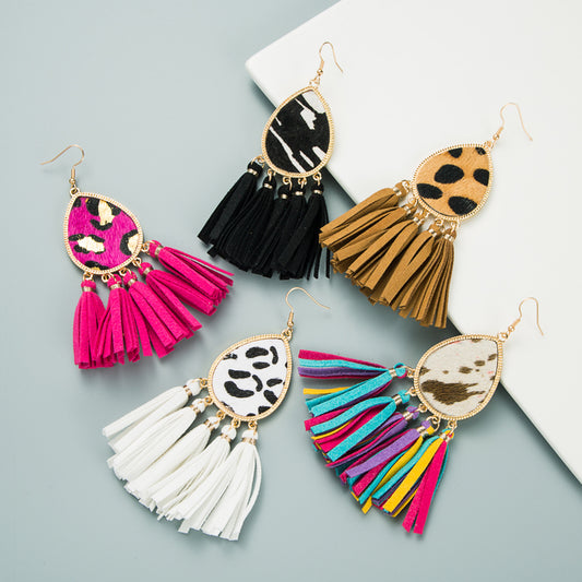 Women's PU Leather Tassel Earrings nihaodropshipping