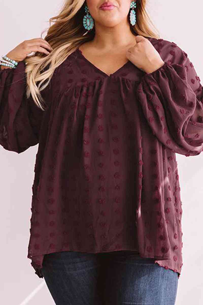 Plus Size Swiss Dot Babydoll Blouse Trendsi