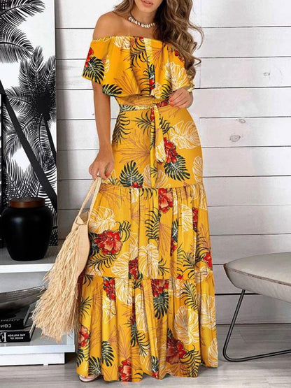 Women's Tropical Print Off Shoulder Dress nihaodropshipping