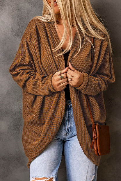 Pleated Detail Open Front Longline Cardigan