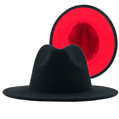 Women's Woolen Fedora Hat with Red Lining nihaodropshipping