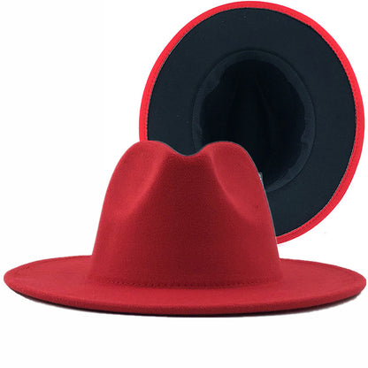 Women's Woolen Fedora Hat with Red Lining nihaodropshipping