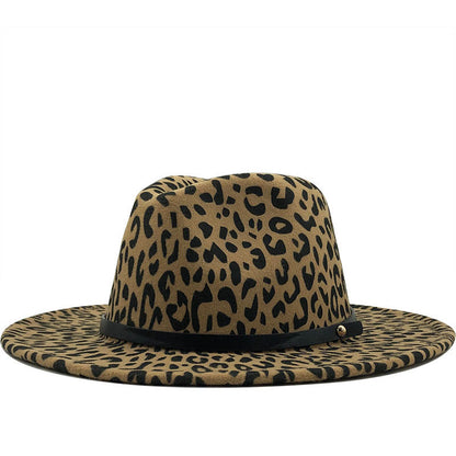 Retro Style Leopard Print Wide Brim Fedora nihaodropshipping