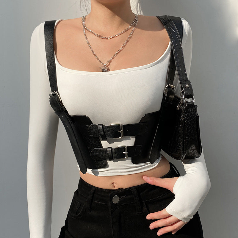 Women's Punk Style PU Leather Sling Corset Vest nihaodropshipping