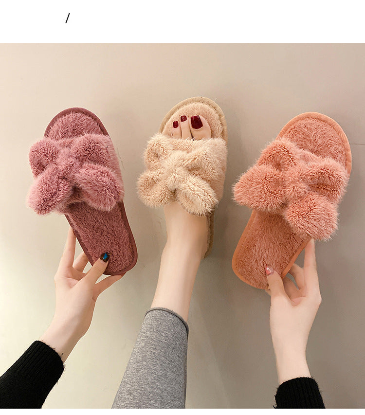 Women's Fuzzy Bow Plush Slippers nihaodropshipping