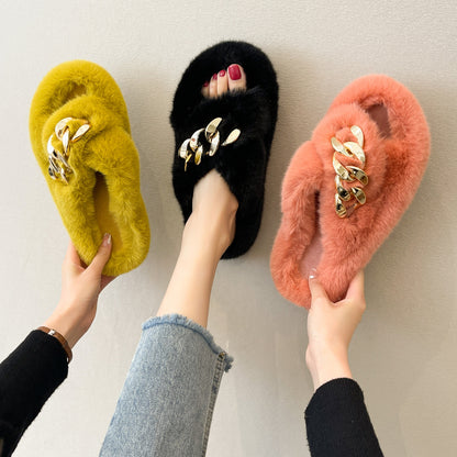 Women's Fuzzy Chain Slippers nihaodropshipping