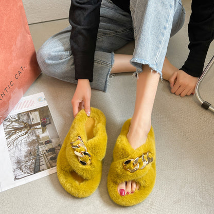 Women's Fuzzy Chain Slippers nihaodropshipping