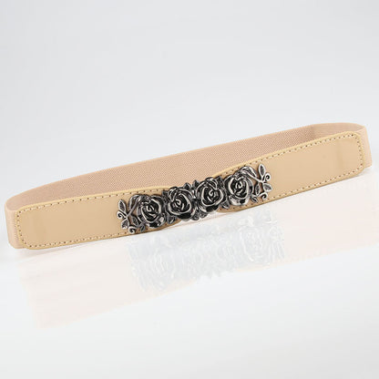 Rose Style Buckle Thin Width Elastic Waist Belt nihaodropshipping