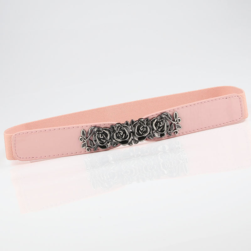 Rose Style Buckle Thin Width Elastic Waist Belt nihaodropshipping