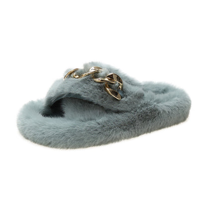 Women's Fuzzy Chain Slippers nihaodropshipping