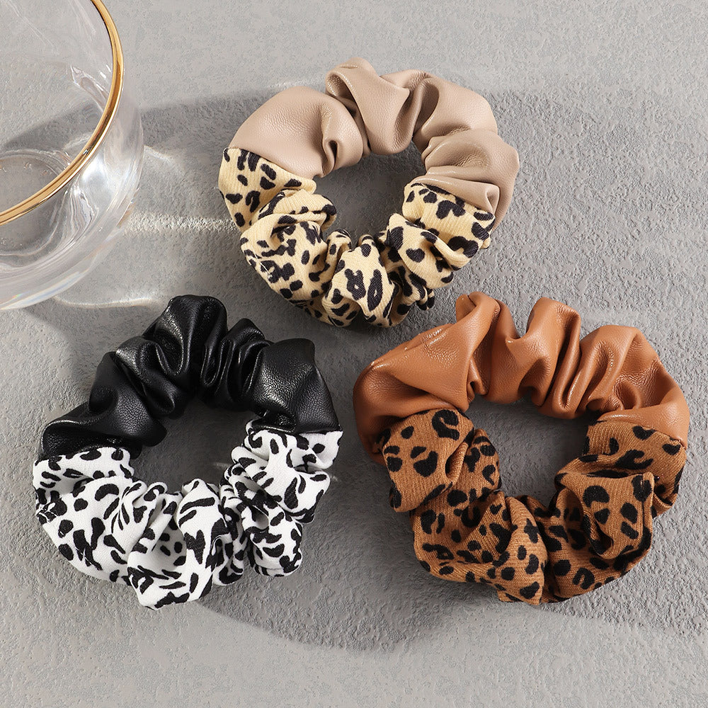 Women's Pleather Animal Print Scrunchies nihaodropshipping