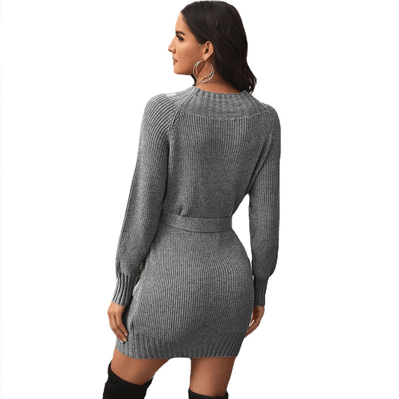 Women's Tie Waist Sweater Dress nihaodropshipping