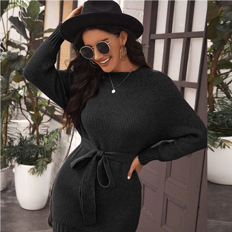 Women's Tie Waist Sweater Dress nihaodropshipping