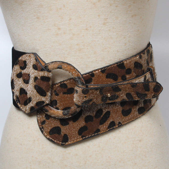 Retro Leopard Print Wide Buckle Belt nihaodropshipping