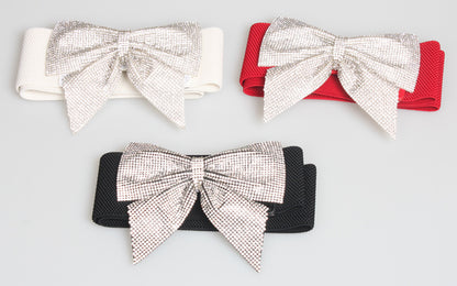 Rhinestone Bow Wide Width Elastic Waist Belt nihaodropshipping