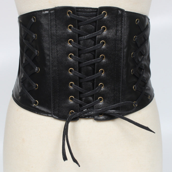 PU Leather Cross Laced Punk Style Wide Width Waist Belt nihaodropshipping