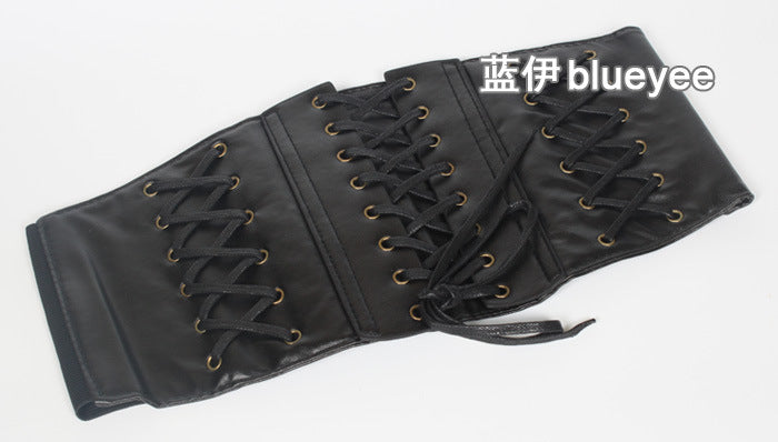 PU Leather Cross Laced Punk Style Wide Width Waist Belt nihaodropshipping