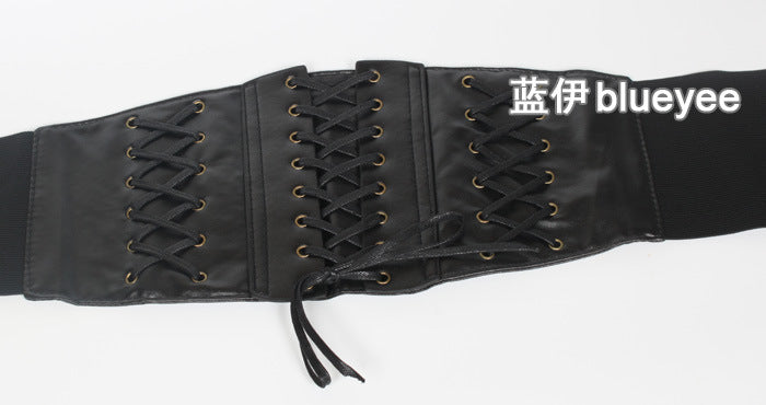 PU Leather Cross Laced Punk Style Wide Width Waist Belt nihaodropshipping