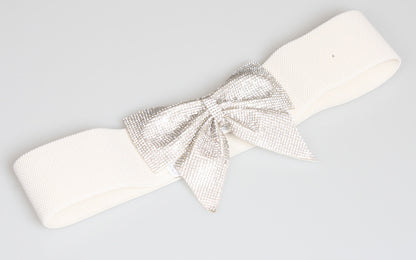 Rhinestone Bow Wide Width Elastic Waist Belt nihaodropshipping