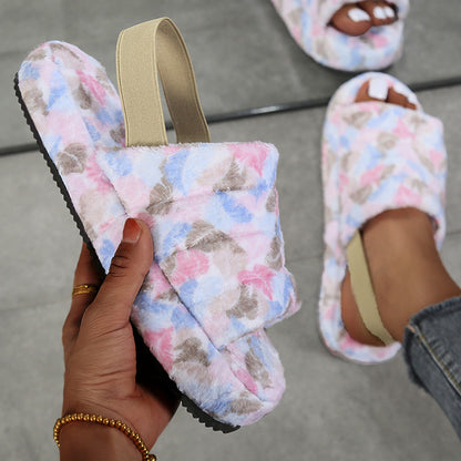 Women's Fuzzy Platform Slippers nihaodropshipping