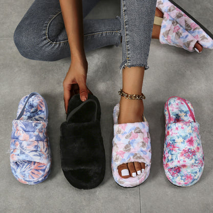 Women's Fuzzy Platform Slippers nihaodropshipping