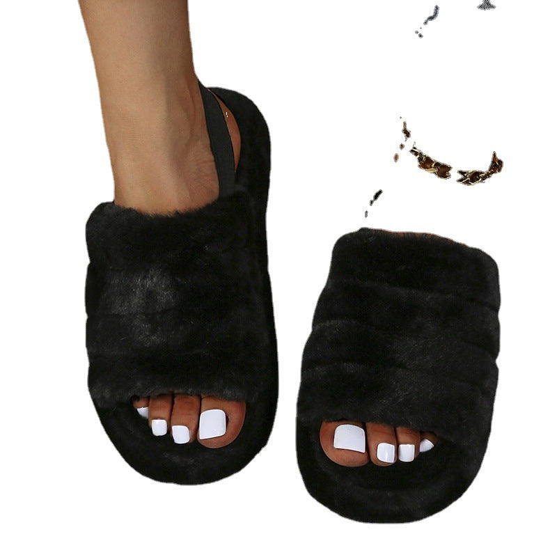 Women's Fuzzy Platform Slippers nihaodropshipping