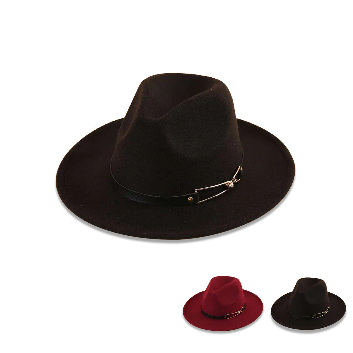 Wide Brimmed Fedora with Belt nihaodropshipping