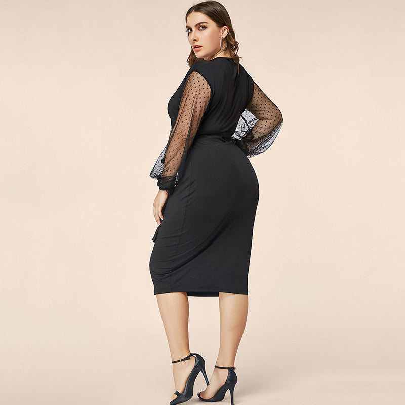 Plus Size Lace Sleeves Dress nihaodropshipping