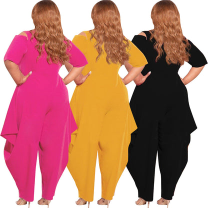 S66305 Amazon European and American Fashion plus Size Women Solid Color Sexy Zipper Jumpsuit DunbiBeauty, LLC