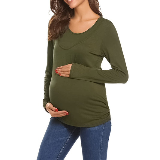 Women's Round Neck Long Sleeved Maternity Top nihaodropshipping