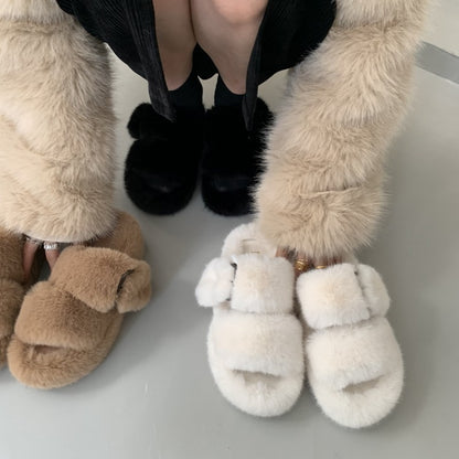 Women's Open Toe Fuzzy Slippers with Buckle nihaodropshipping