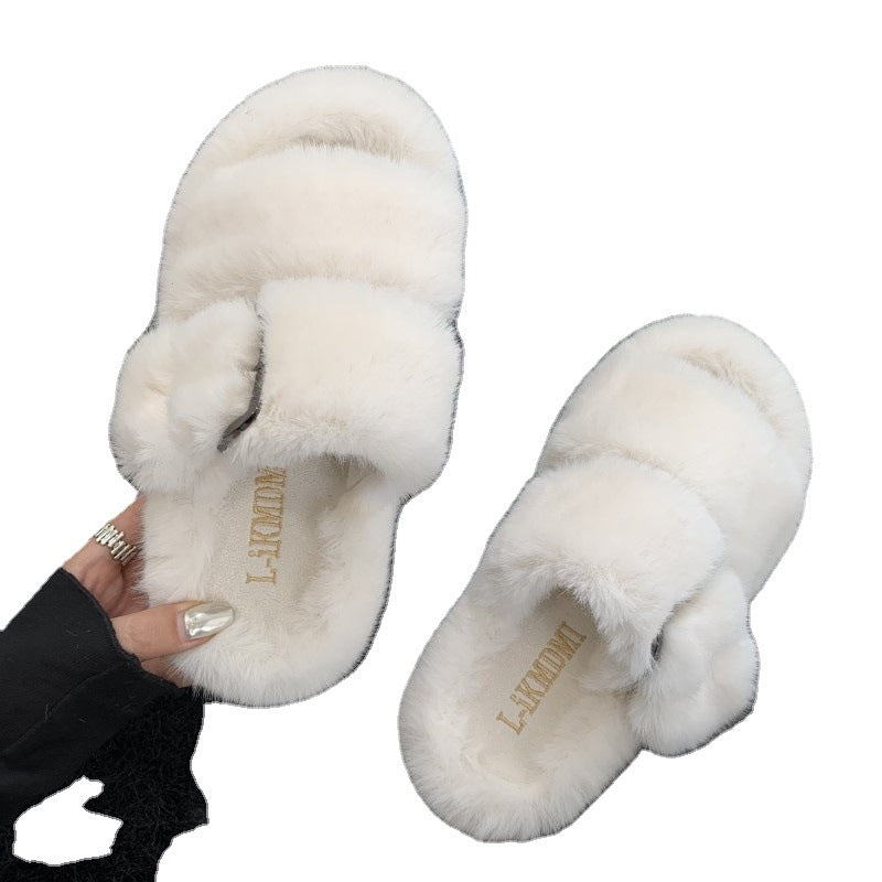 Women's Open Toe Fuzzy Slippers with Buckle nihaodropshipping