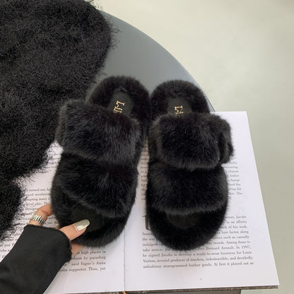 Women's Open Toe Fuzzy Slippers with Buckle nihaodropshipping