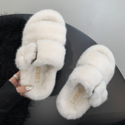 Women's Open Toe Fuzzy Slippers with Buckle nihaodropshipping