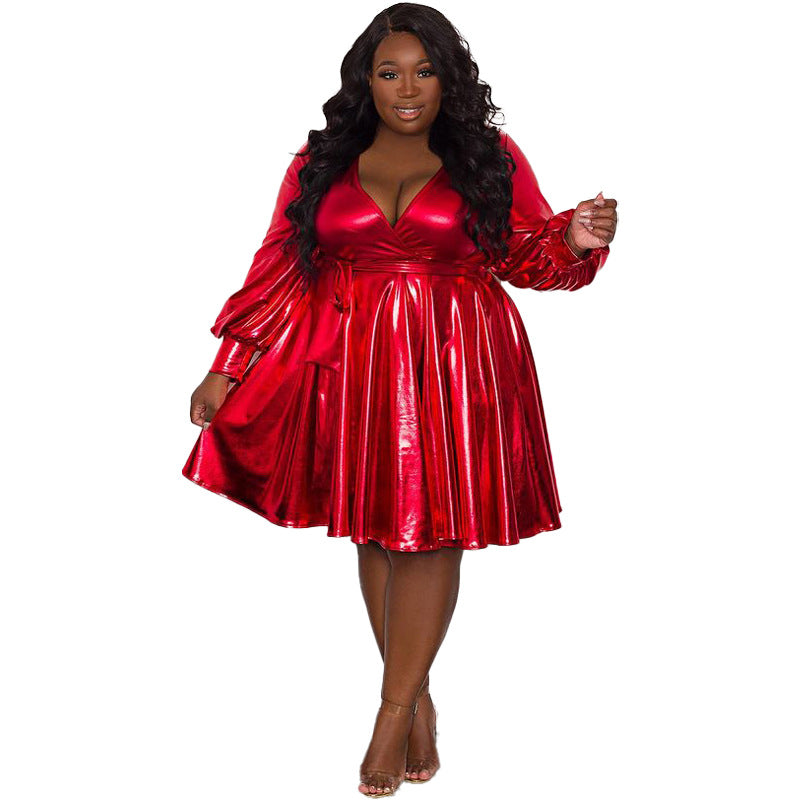 Plus Size V-Neck Pleated Silk Dress nihaodropshipping