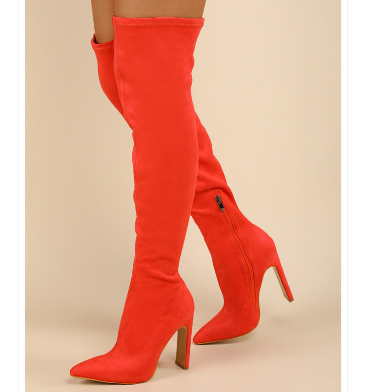 Women's Suede Pointed Toe Knee Boots nihaodropshipping