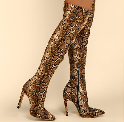 Women's Snake Print High Heel Boots nihaodropshipping