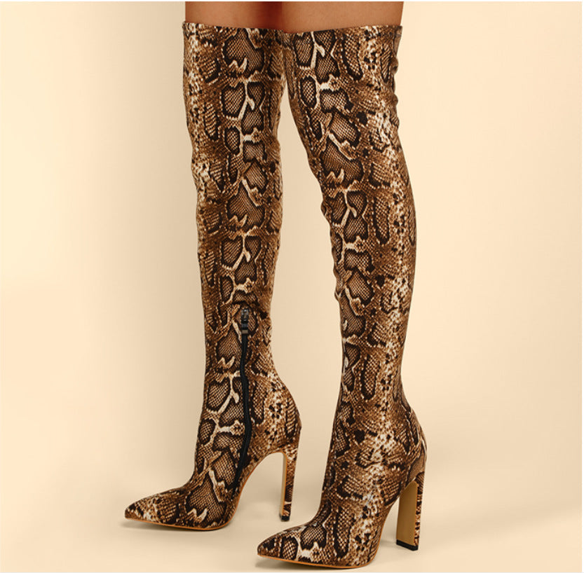 Women's Snake Print High Heel Boots nihaodropshipping