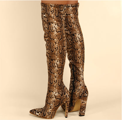 Women's Snake Print High Heel Boots nihaodropshipping