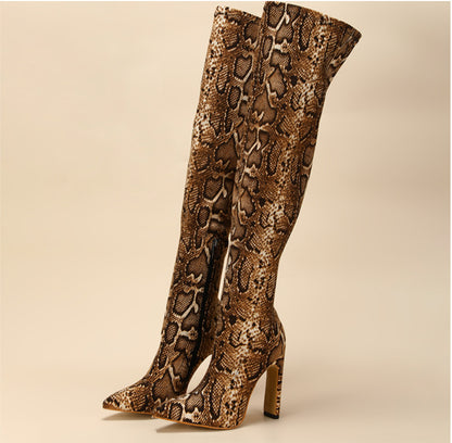 Women's Snake Print High Heel Boots nihaodropshipping