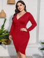 Plus Size Long Sleeve High Waisted Sheath Dress nihaodropshipping