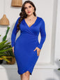 Plus Size Long Sleeve High Waisted Sheath Dress nihaodropshipping